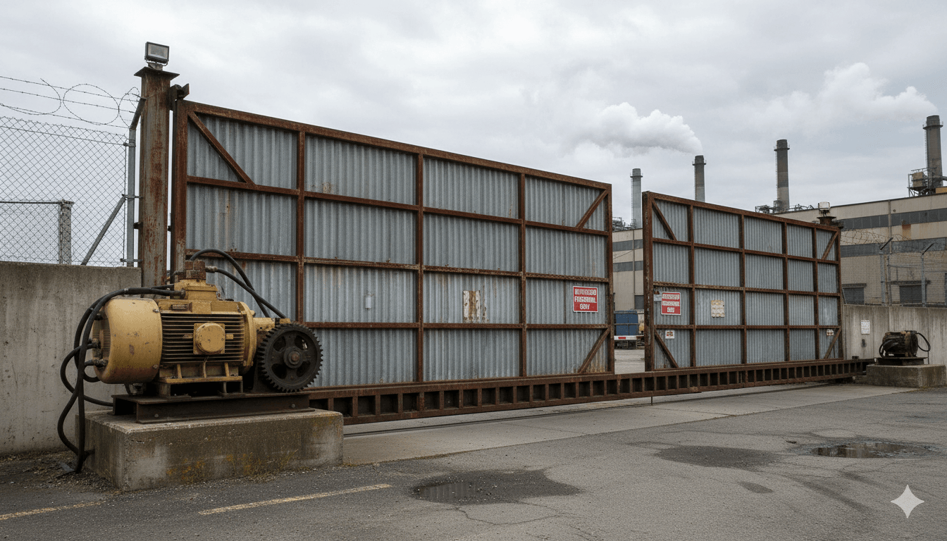 Large industrial factory gate with heavy sliding motor